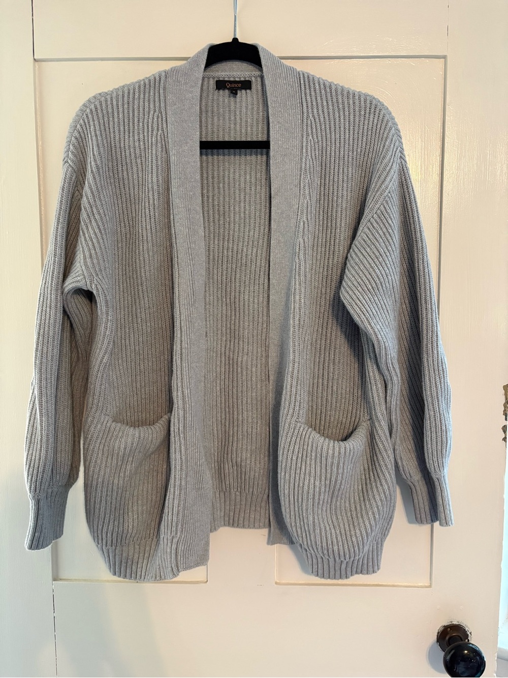 Quince Gray Ribbed Open-Front Women's Cardigan with Pockets
